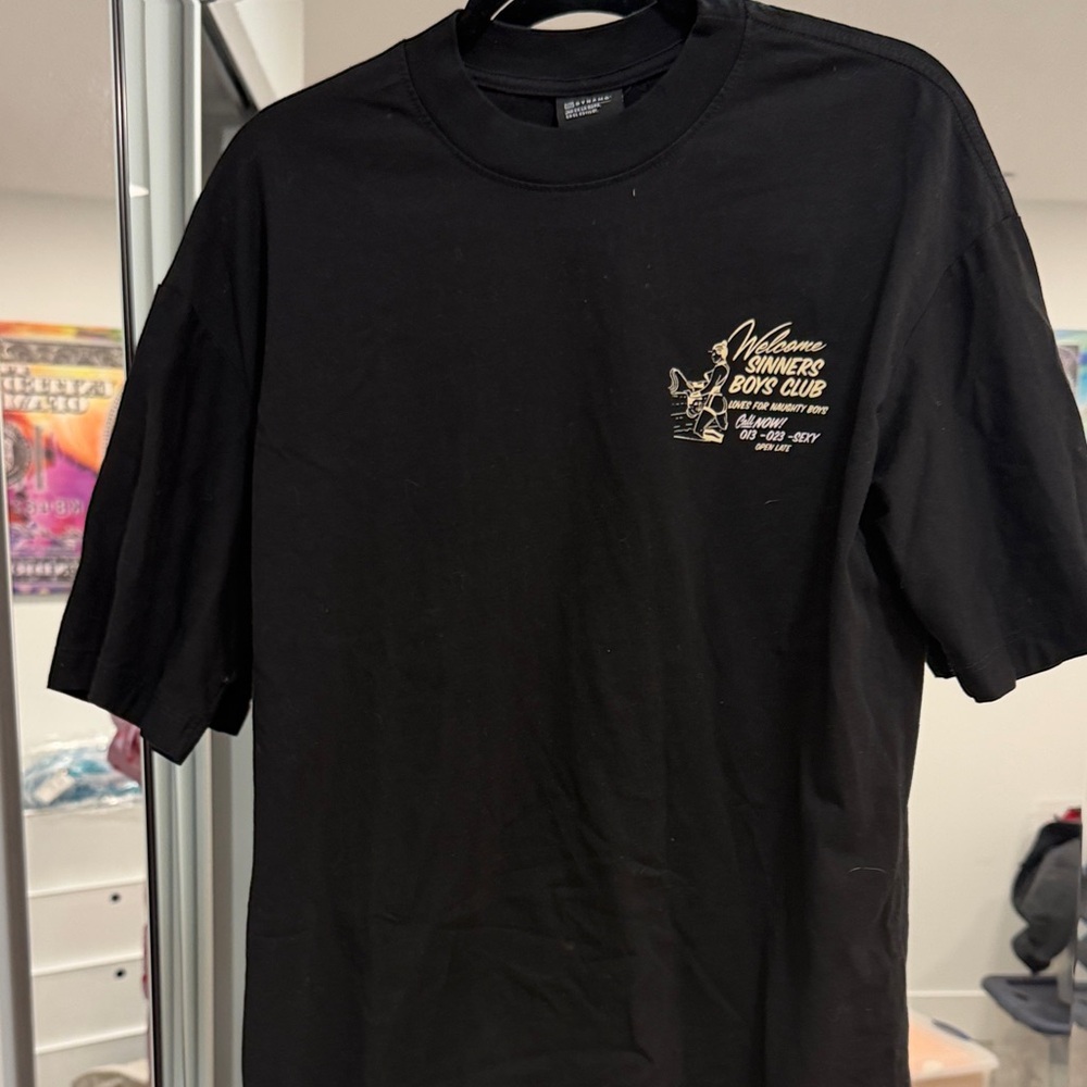 Black Graphic Tee with White Print